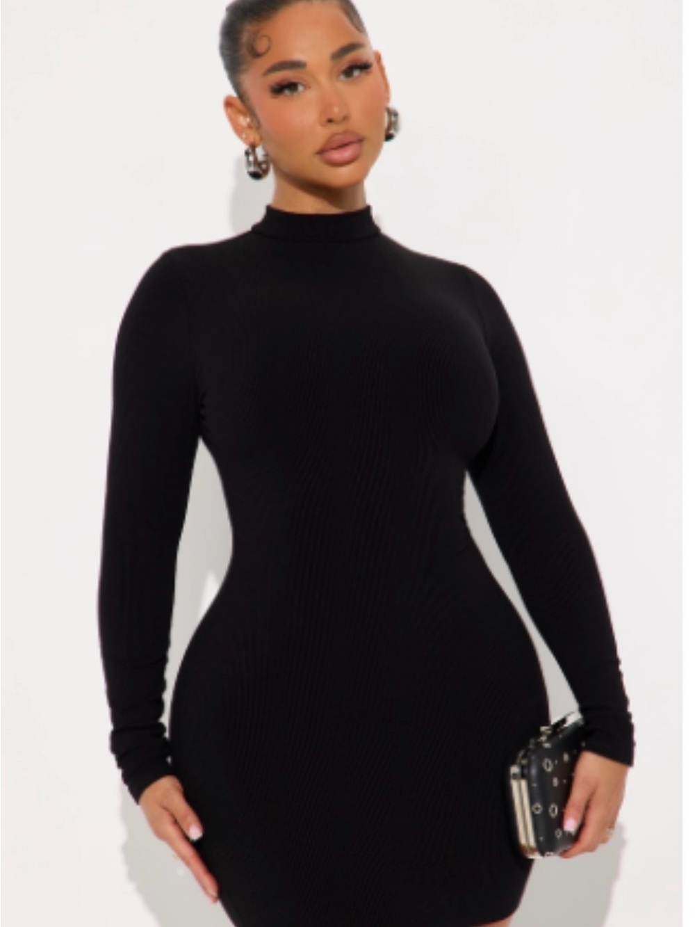 Fashion Nova Black Long-Sleeve Bodycon Mini Dress